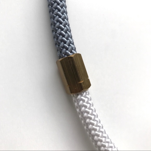 Grey + white statement necklace with brass pieces - Picture 3 of 4